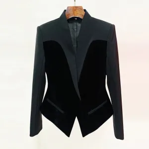 Women's Designer Jacket Chic Slim Fitting Patchwork Velvet Blazer