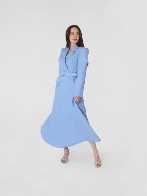 Women's Double Breasted Belted Cotton Maxi Dress In Maya Blue