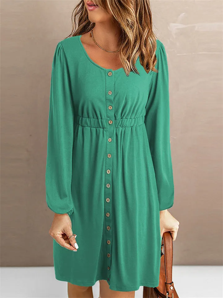 Women's Fashion Button Up Long Sleeve Dresses