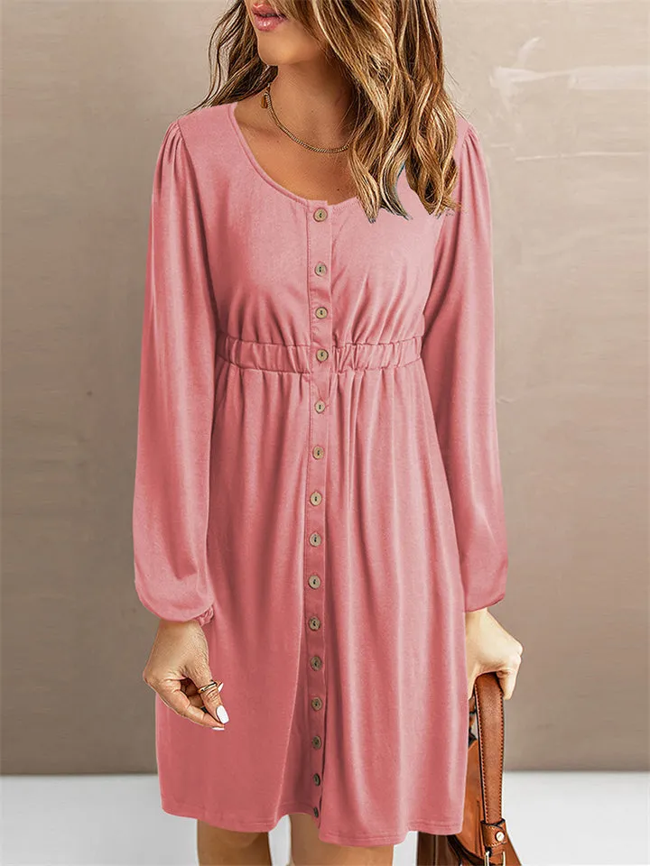 Women's Fashion Button Up Long Sleeve Dresses