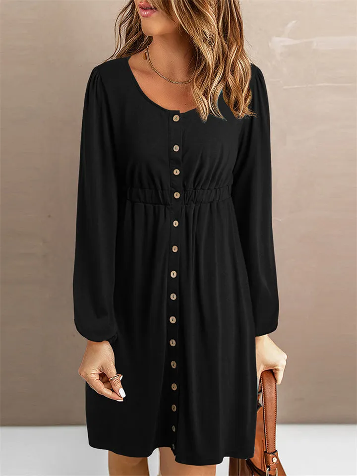 Women's Fashion Button Up Long Sleeve Dresses