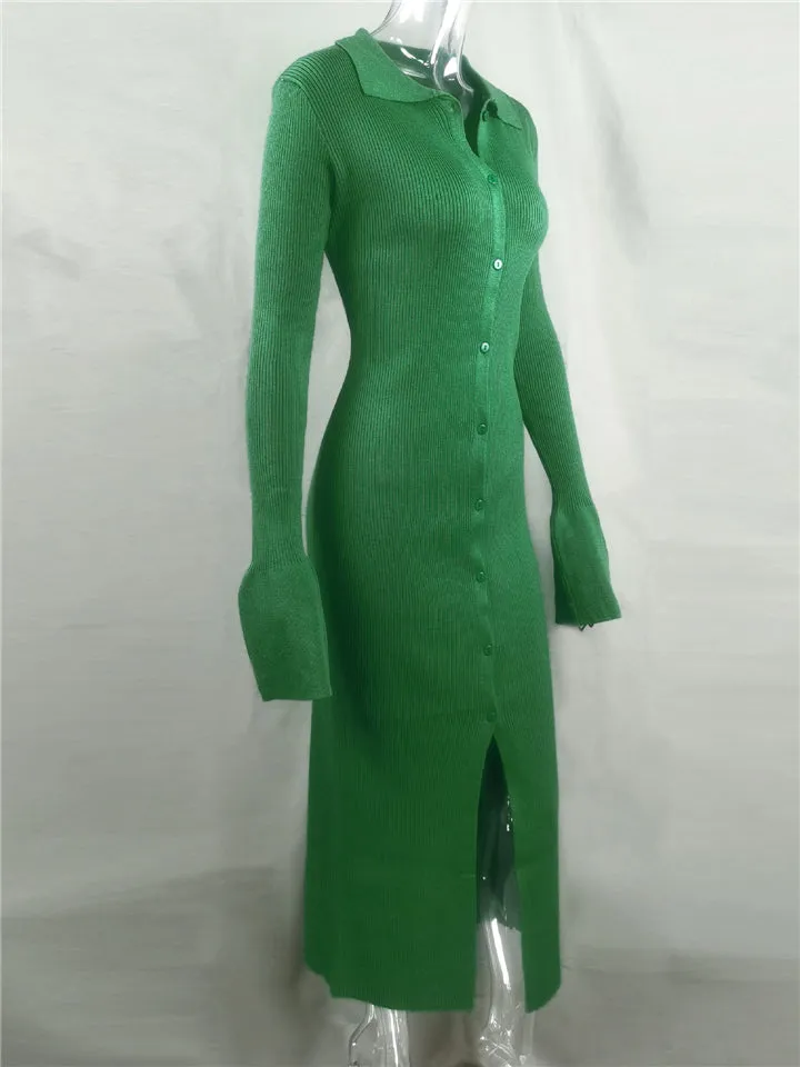 Women's Fashion Simple Style V-Neck Long Sleeve Sweater Dress