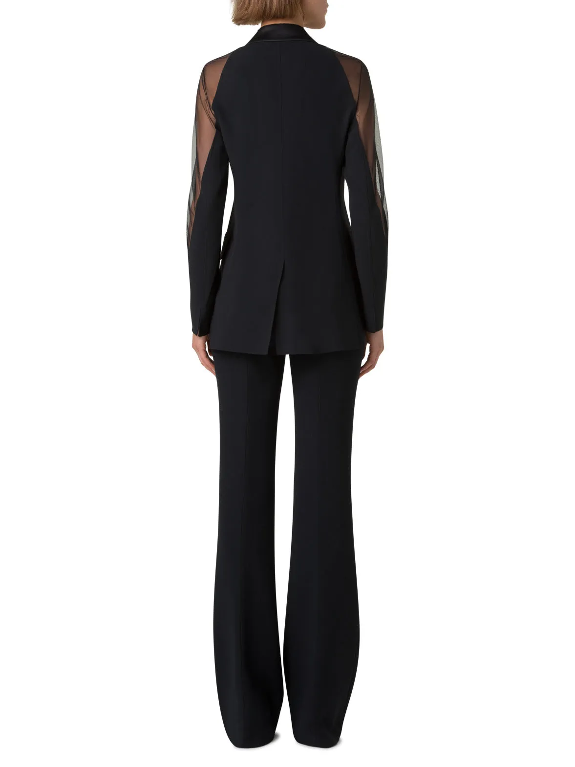 Wool Satin Tuxedo Jacket with Sheer Shoulders