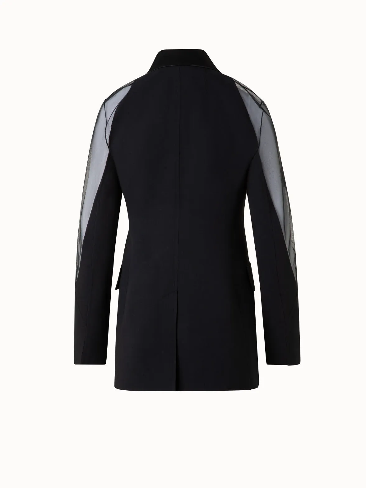 Wool Satin Tuxedo Jacket with Sheer Shoulders