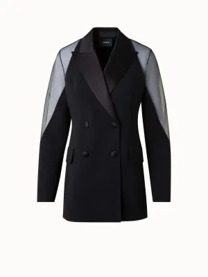 Wool Satin Tuxedo Jacket with Sheer Shoulders
