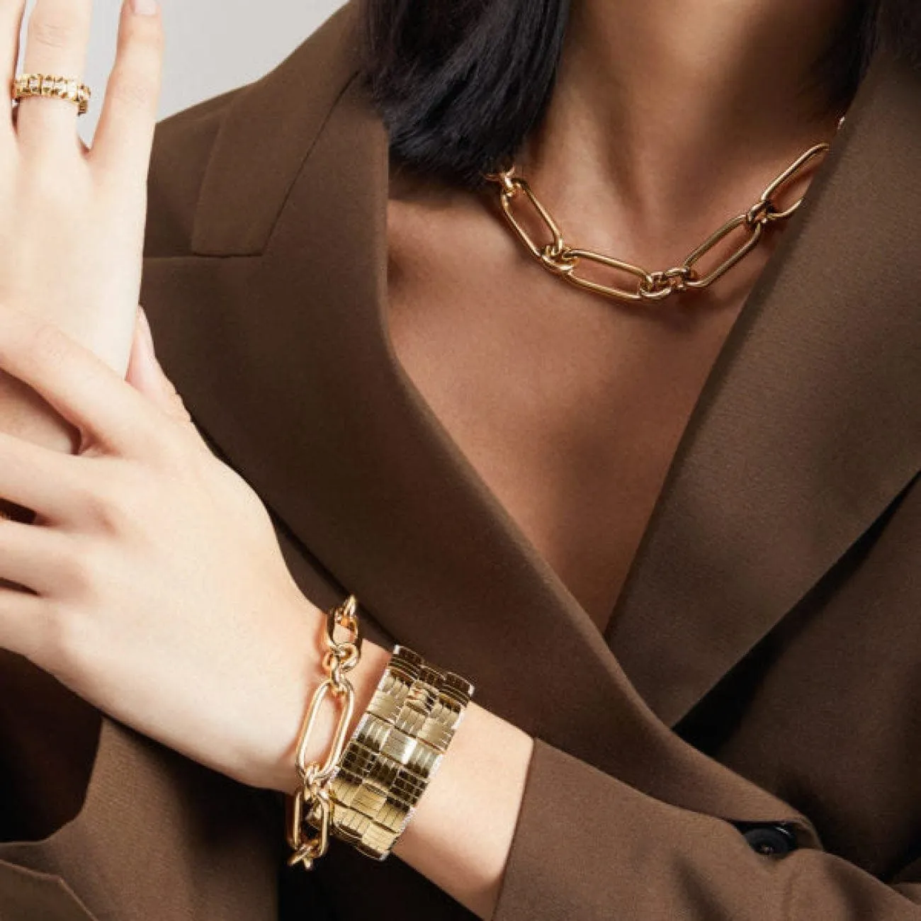 YELLOW DESIGNER GOLD OVAL & ROUND LINK BRACELET