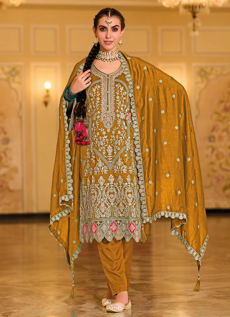 Yellow Multi Embroidered Traditional Salwar Suit